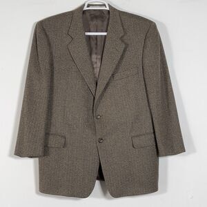 Hickey Freeman Wool Silk Cashmere Blazer Mens 42S Brown Herringbone 2 Button
